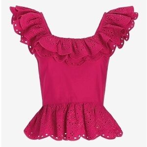 Express Fuchsia Ruffle Eyelet Blouse
